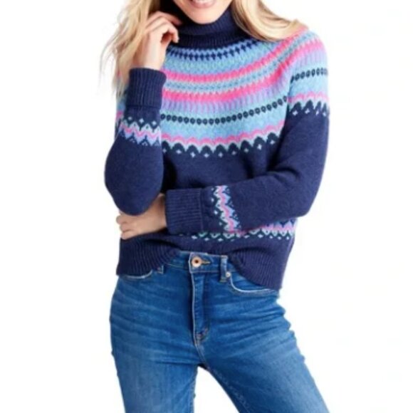 Vineyard Vines Cashmere Fairisle Turtleneck Sweater Size Large Cozy Soft Winter - Picture 1 of 8